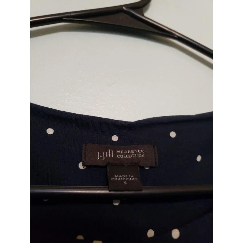 J Jill Wearever Collection Womens S Navy Blue Shirt Dress 3/4 Sleeve Polka Dot - Picture 5 of 6